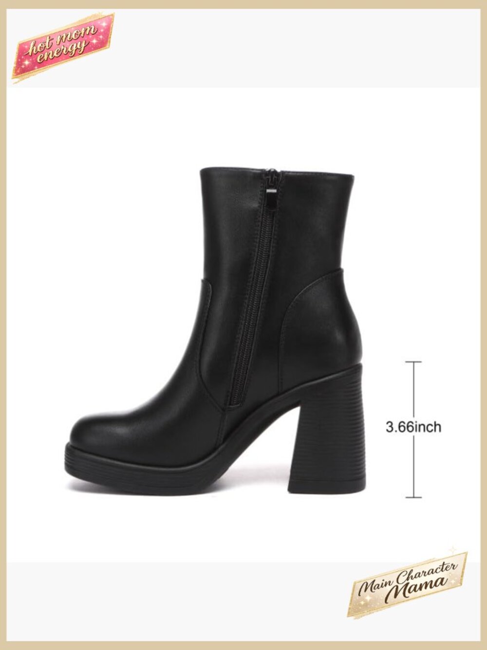 Platform Gogo Ankle Boots Chunky Block Heel Square Toe Zipper Side Winter - Picture 4 of 7
